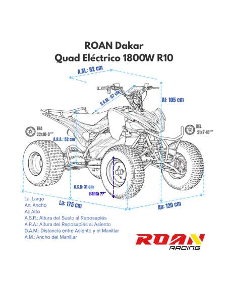 Quad eléctrico 1800W Dakar Roan R10 Brushless